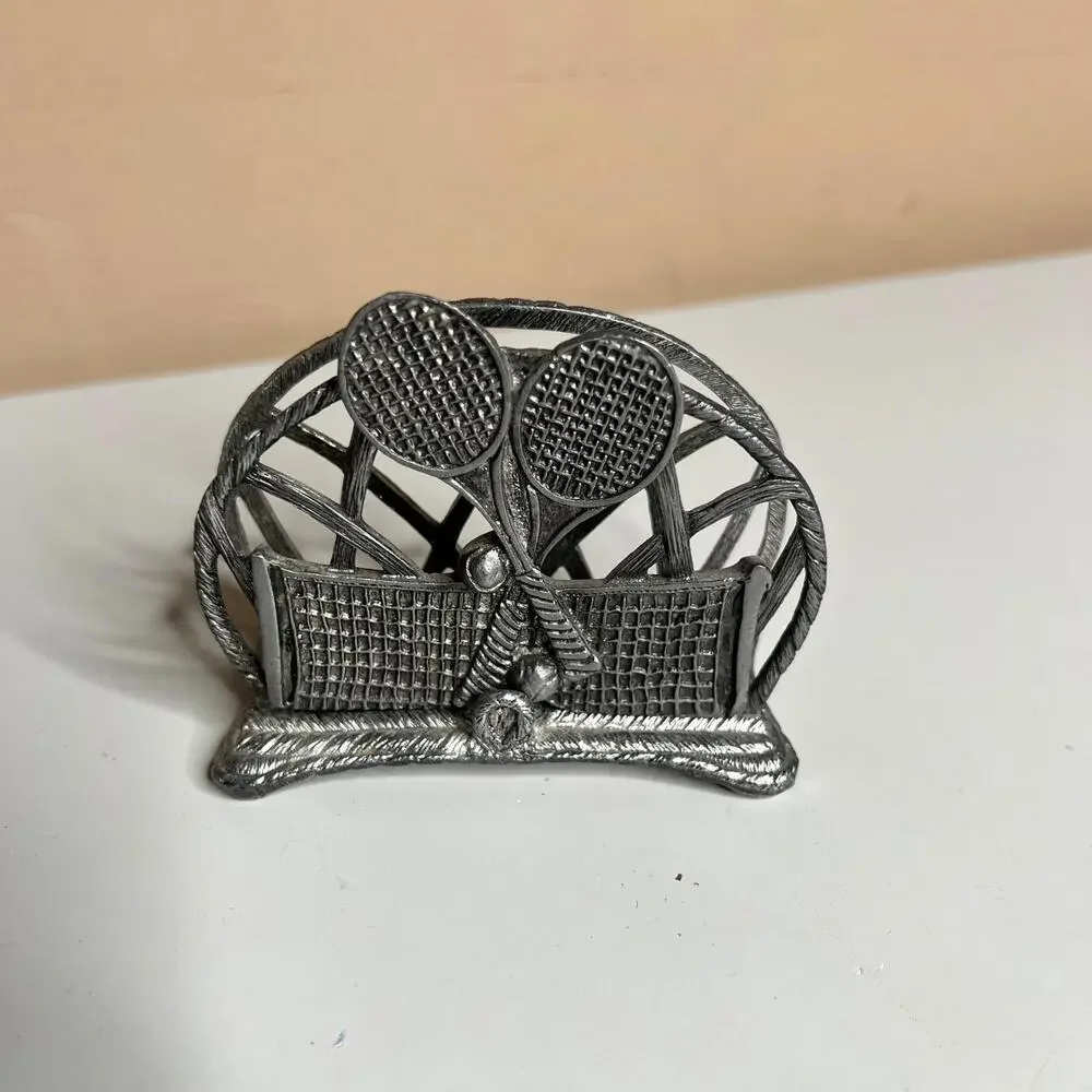 Vintage 1991 Metzke Pewter Tennis‎ Napkin Holder Racket Net Design Made in USA